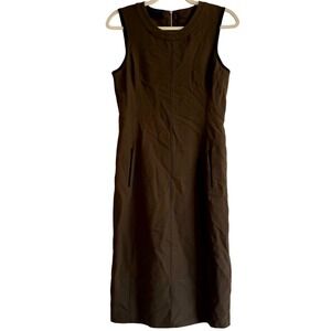Narciso Rodriguez Sleeveless Midi Dress Olive Green Sheath Tailored Italy Size 4